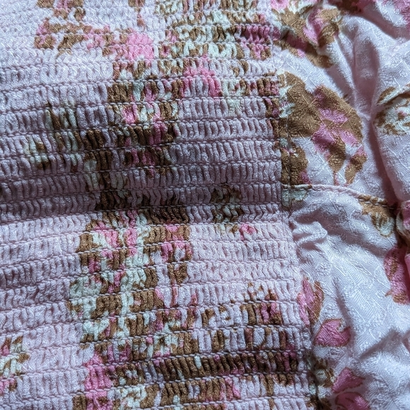 Free People Hilary printed top pink combo floral puff sleeve open back - Picture 8 of 10